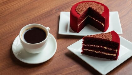 Canvas Print -  Delicious Red Velvet Cake with a Cup of Coffee