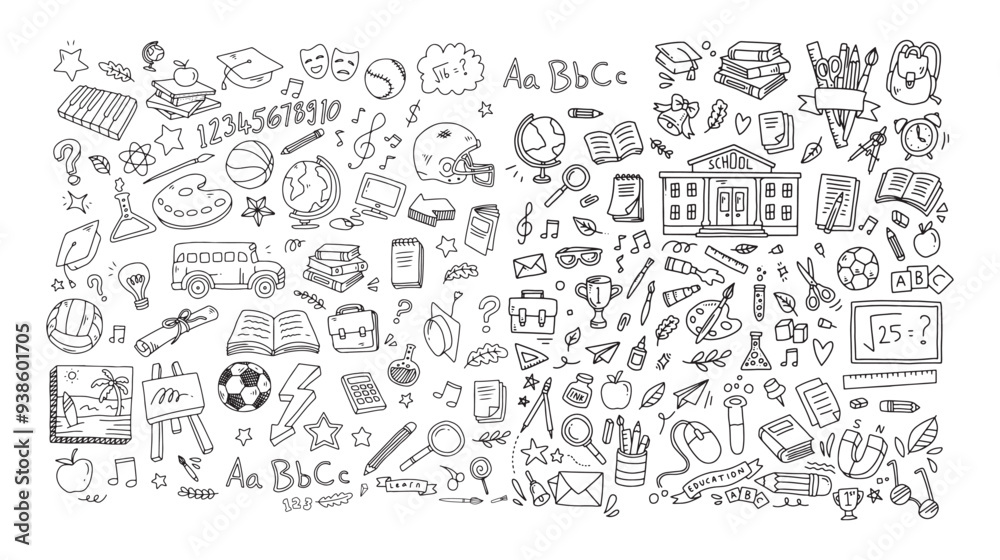 Back to school Illustration of doodle seamless pattern. Hand drawn ...