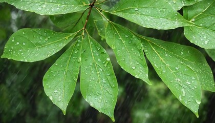 Canvas Print -  Raindrops on leaves a symphony of natures touch