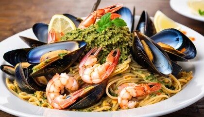  Delicious seafood pasta dish ready to be savored