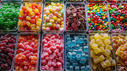 A visually appealing assortment of bright and cheerful candies, ready to satisfy any sweet tooth.