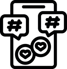 Poster - Social media engagement is visualized with this icon showing hashtags and hearts on a smartphone