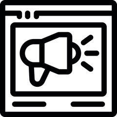 Aufkleber - black and white vector icon of a megaphone on a webpage, representing online advertising and digital