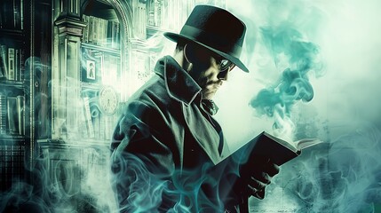 Detective novel cover template with mysterious imagery and suspenseful elements, isolated on white background 32k, full ultra HD, high resolution