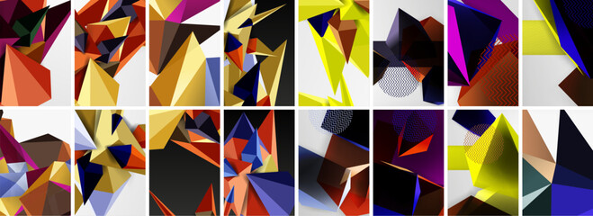 Wall Mural - Set of low poly triangles poster geometric backgrounds. Vector Illustration For Wallpaper, Banner, Background, Card, Book Illustration, landing page