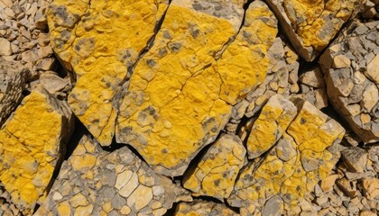 Wall Mural -  Textured rock formation with yellow and gray hues