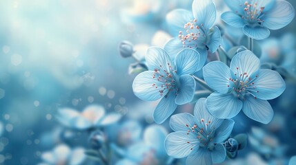 Spring Blossom: Close-up Illustration of Colorful Blue Floral Petals on Natural Background