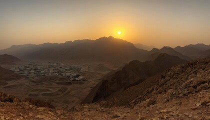 Canvas Print -  Sunset over the desert mountains a serene landscape