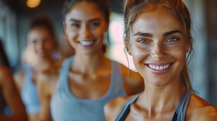 Wall Mural - Gym Buddies: Happy Fit Friends Exercising Together for a Fun Workout - Sport and Fitness Concept