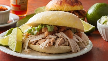  Deliciously stacked chicken sandwich with lime wedges on a rustic table