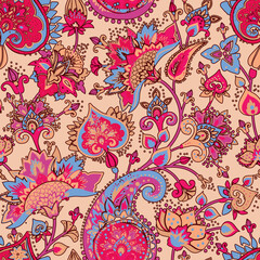  Paisley Garden. Vntage Seamless pattern in oriental style with decorative elements in paisley style.	