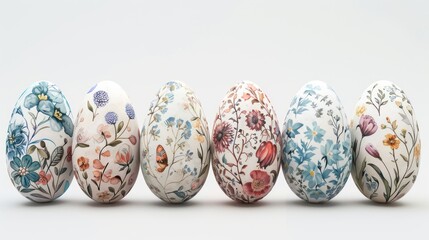 Wall Mural - Floral Easter Eggs on White Background