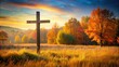 © lapeepon - Cross standing tall in the vibrant autumn meadows background, faith, religious, symbol, Christianity, spirituality, nature