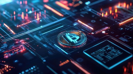 Poster - A flat lay of a blockchain transaction screen with digital currencies, with copy space available.