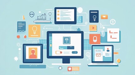 Fototapete - A flat lay of a digital identity verification process, with copy space available.