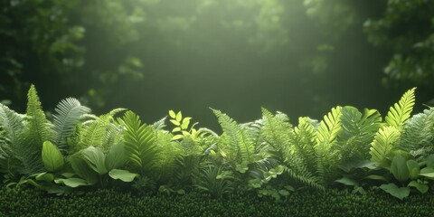 Canvas Print - A lush array of vibrant green ferns and foliage basking in the gentle sunlight