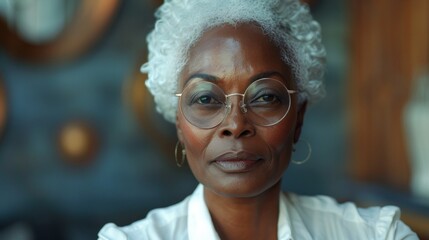 Wall Mural - Senior african american woman with grey hair close-up portrait