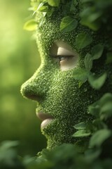 Poster - A serene face blends harmoniously with lush greenery embodying nature's essence