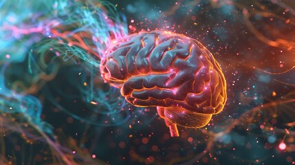 Poster - Glowing digital representation of the human brain.  This art piece highlights the complexity and power of our minds.