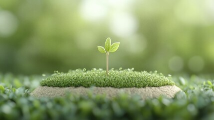 Canvas Print - A small vibrant green seedling sprouts from a bed of lush moss symbolizing new beginnings and growth.