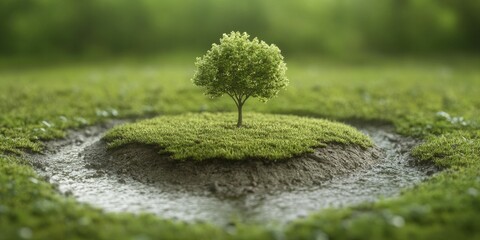 Poster - A solitary tree stands majestically on a small lush island surrounded by a meandering stream.