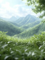 Poster - Lush greenery frames a breathtaking view of rolling mountains under a bright sky