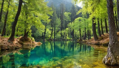 Canvas Print -  Tranquil forest stream a serene natural retreat