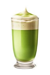 Iced matcha latte isolated on transparent background.