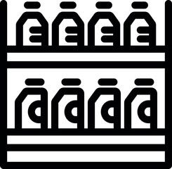 Poster - black and white vector icon of a supermarket shelf stocked with various retail products