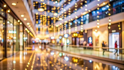 Abstract blurry shopping mall with bright bokeh lights in background, blur, mall, shopping, abstract, blurred, lights