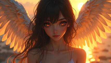 Wall Mural - beautiful face girl Fallen angel wing 