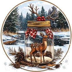 Sticker - Fawn in a Jar Winter Wonderland