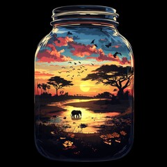 Poster - Sunset in a Jar with Elephant