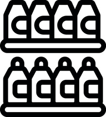 Poster - Line icon of bottles standing on supermarket shelf with price tag below, grocery shopping concept
