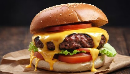  Mouthwatering cheeseburger with melted cheese and fresh toppings