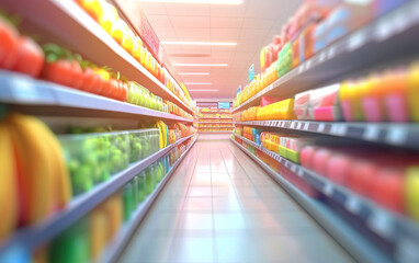 Wall Mural - Blurry shopping shelves in supermarkets and department stores