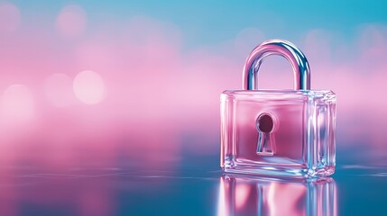 Glass Padlock on Abstract Pink and Blue Background