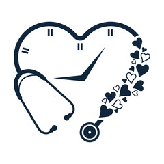 Wall Mural - Stethoscope Clock With Heart Shape Vector, Medical Stethoscope Heart Shape Vector, Stethoscope  Vector, Health Stethoscope Icon, Medical tools Vector, Stethoscope Clock, Doctor, Nurse, Doctor, Health