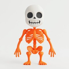 Wall Mural - A cheerful cartoon skeleton character with orange bones and a friendly smile, perfect for Halloween themes or playful designs.