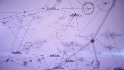 Poster - Network of connections and data processing animation over abstract background