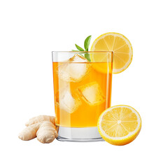 Wall Mural - Refreshing ginger lemon drink with ice, garnished with mint leaves