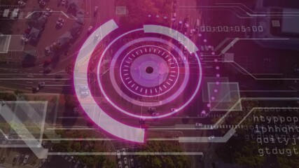 Poster - Digital target animation over aerial view of city streets and traffic