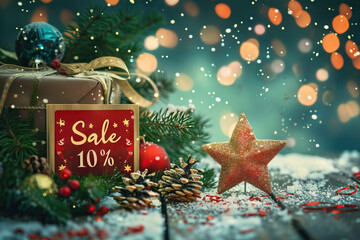 Sticker - Starfish adorns Christmas tree; Sale sign indicates 10% discount.