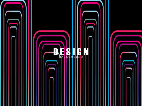 Futuristic abstract technology shining rainbow light lines with modern lines pattern black background. Vector minimal line background with text for social media covers, headers, etc.