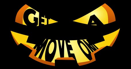 Poster - Animated Jack O'Lanterns with Get a move on! text. Halloween, Holiday cartoon theme.
