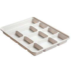 An empty plastic display tray with compartments isolated on a transparent background