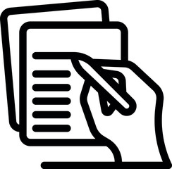 Poster - Hand holding a pen is writing on a piece of lined paper