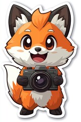 Sticker - Cute Cartoon Fox Holding a Camera