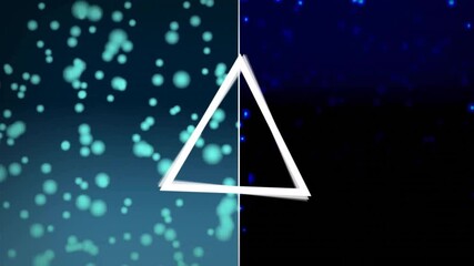 Poster - Triangle shape animation over blue and black background with glowing particles