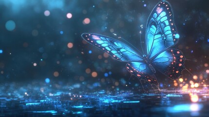 Digital Butterfly Abstract Background with Bokeh Lights